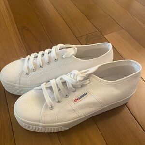 Superga White Canvas Platform Sneakers